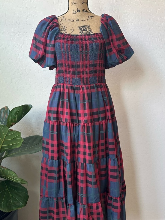 Midnight Doll Dresses & Skirts - NWT Midnight Doll Smocked Plaid Square Neck Puff Sleeve Midi Dress Size L